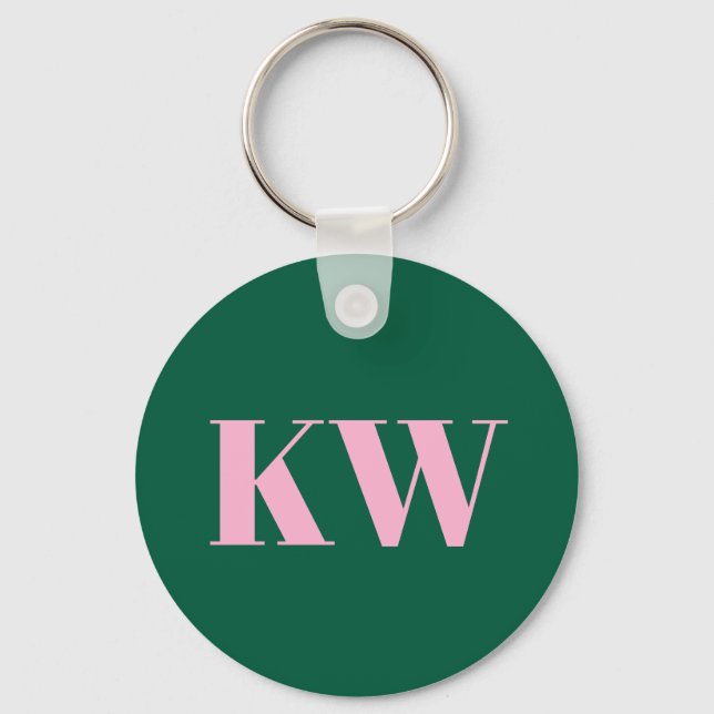 Moderne rosa grüne Monogramm-Initialen personalisi Schlüsselanhänger (Vorderseite)