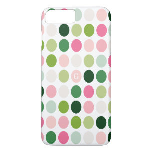Moderne rosa grüne Punkte Muster Monogramm Case-Mate iPhone Hülle