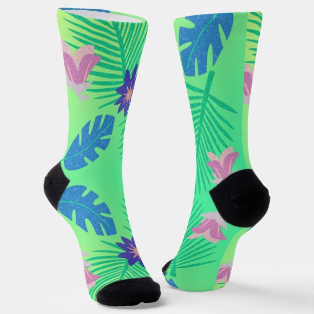 Moderne rosa grüne und violette Tropen Socken (Gewinkelt)