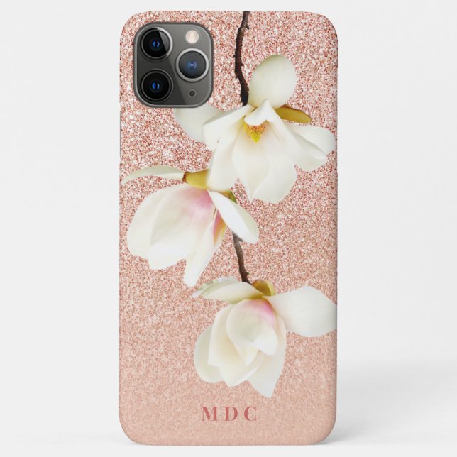 Moderne rosa, gürtelige, personalisierte Magnolien Case-Mate iPhone Hülle (Rückseite)