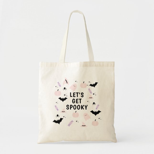 Moderne rosa Halloween Lasst uns die süße Tote-Tas Tragetasche (Vorne)
