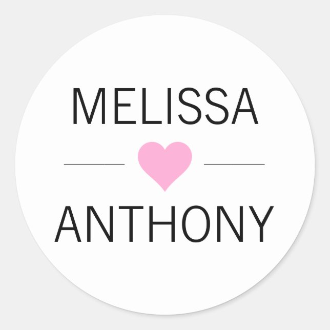 Moderne rosa Heart White Wedding Monogram Siegel Runder Aufkleber (Vorderseite)