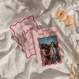 Moderne rosa, helle, mutige Retro-Foto Hochzeit Save The Date