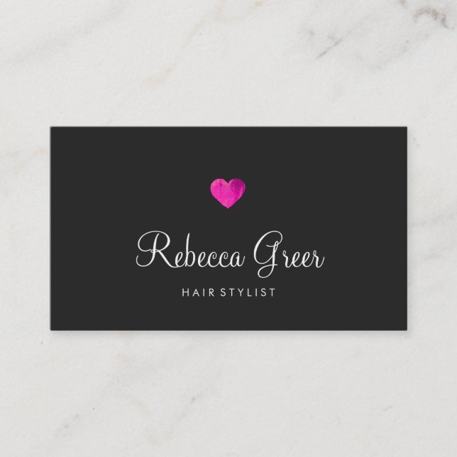 Moderne rosa Herz Haare Stylist Black Visitenkarte (Vorderseite)