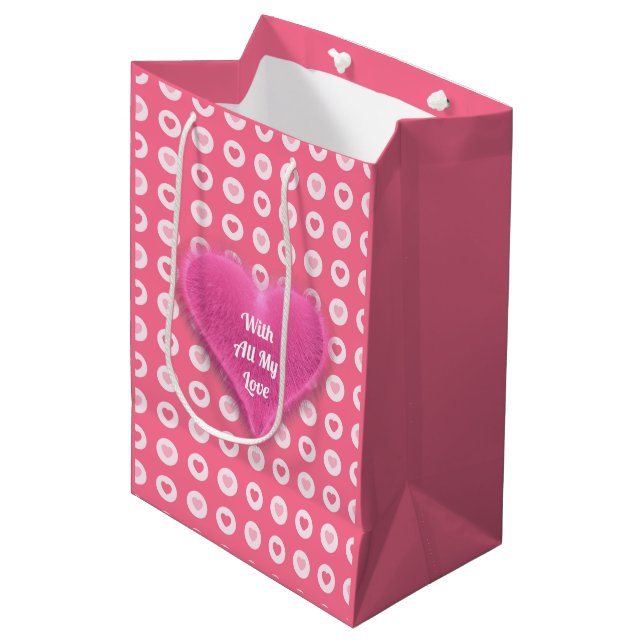 Moderne rosa Herz-Liebe-Sammlung Mittlere Geschenktüte (Vorderseite Schrägansicht)