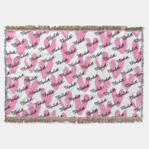 Moderne rosa Herzen Aquarelltextkalligraphie Decke