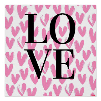 Moderne rosa Herzen Aquarelltextkalligraphie Poster