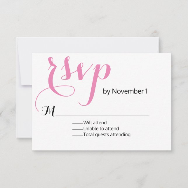 Moderne rosa Hochzeitkarte RSVP (Vorderseite)