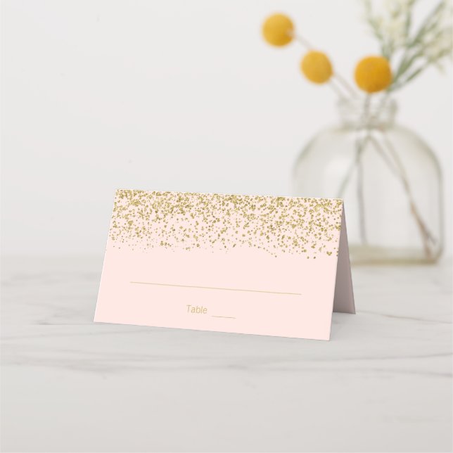 Moderne rosa Imitate Gold geflochten Platzkarte (Vorderseite)