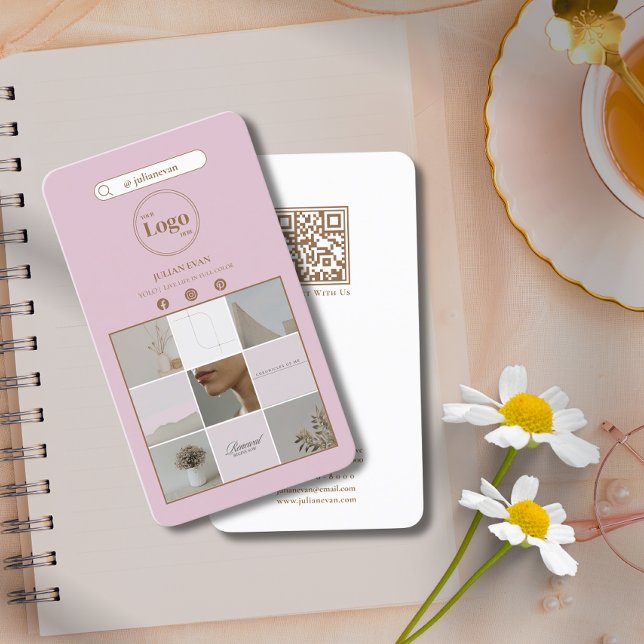 Moderne rosa Instagramm Foto Collage Business Card Visitenkarte (Modern Pink Instagram Photo Collage Business Card)