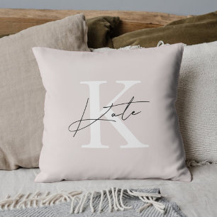 Moderne rosa Kalligrafie-Monogramm Kissen