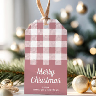 Moderne rosa Kariert frohe Weihnachten Geschenkanhänger
