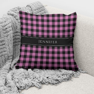 Moderne rosa karierte Gingham-Name Kissen