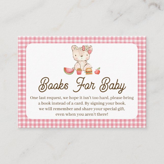 Moderne rosa Karierte Teddy Bear Babydusche Visitenkarte (Vorderseite)
