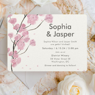 Moderne rosa Kirschblüten laden zur Hochzeit ein Einladung