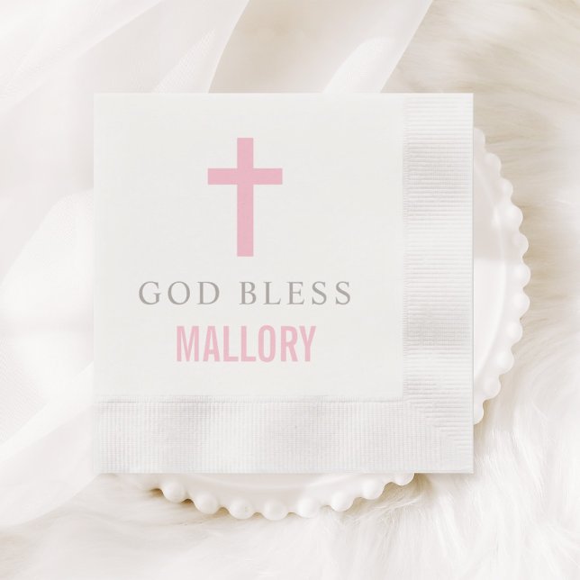 Moderne rosa Kreuz Gott segne Baby Girl Taufe Serviette (Von Creator hochgeladen)