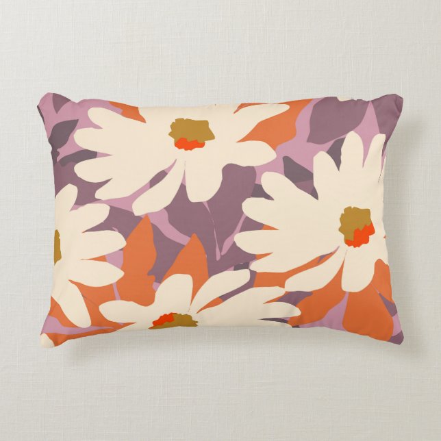 Moderne rosa künstlerische Daisies Nature Wohngest Dekokissen (Vorderseite)