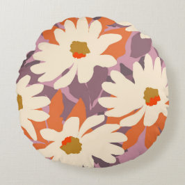 Moderne rosa künstlerische Daisies Nature Wohngest Rundes Kissen