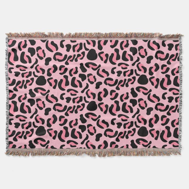 Moderne rosa Leopard-Anthrazit Tiermuster Decke (Vorderseite)