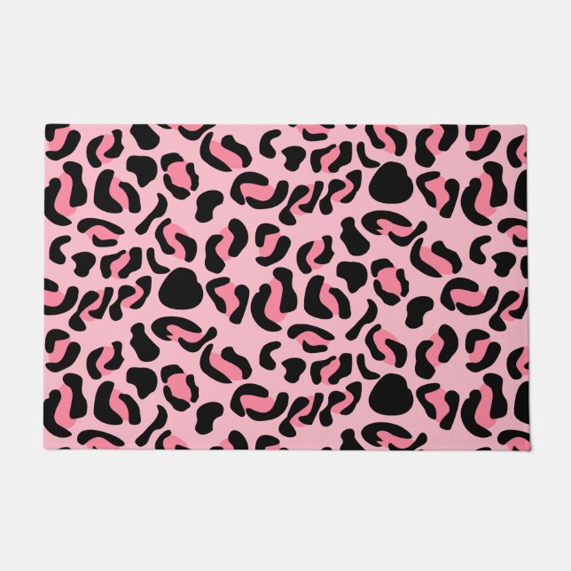 Moderne rosa Leopard-Muster-Tiere Fußmatte (Vorderseite)