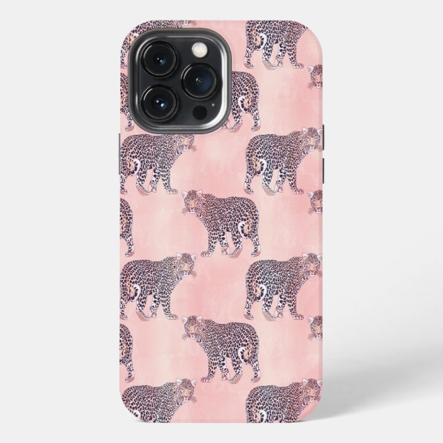 Moderne rosa Leopard-Tiermuster iPhone 13 Pro Max Hülle (Rückseite)