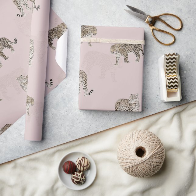 Moderne rosa Leoparden Jungle Tiere Geschenkpapier (Kunsthandwerk)