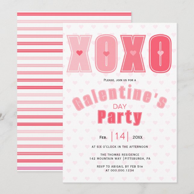 Moderne rosa LIEBE Herz Galentines Day Party Einladung (Vorne/Hinten)