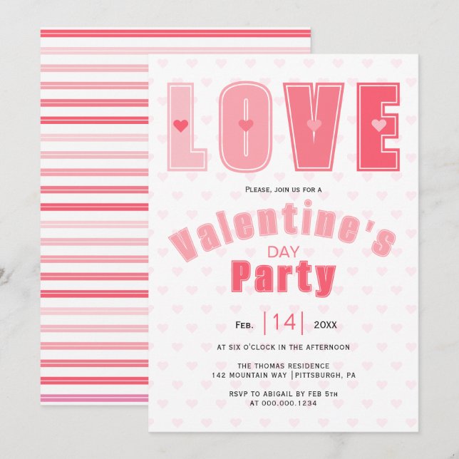Moderne rosa LIEBE Herz Valentinstag Party Einladung (Vorne/Hinten)