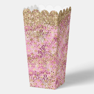 Moderne rosa lila abstrakte Blumen mit goldenem Gl Geschenkschachtel