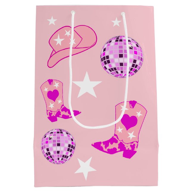 Moderne rosa Lila Disco Ball Cowgirl Hat Boost Mittlere Geschenktüte (Rückseite)