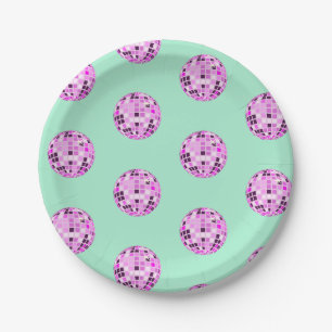 Moderne rosa Lila Disco Ball Muster Minze Pappteller