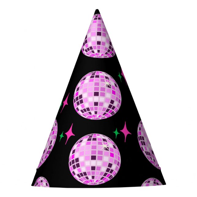 Moderne rosa Lila Diskothek Ball Black Party Partyhütchen (Vorderseite)