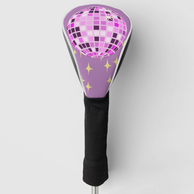 Moderne rosa Lila Retro Diskothek Ball Golf Headcover (Vorderseite)