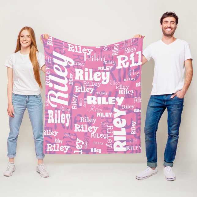 Moderne rosa Lila Weißnahrung Wiederholungstafpogr Fleecedecke (Beispiel)