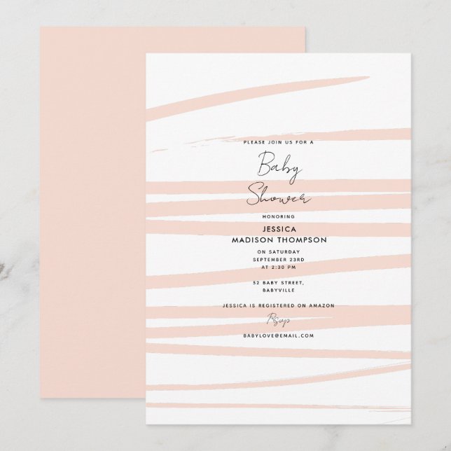 Moderne Rosa Linien Abstrakt Art Babydusche Einladung (Vorne/Hinten)