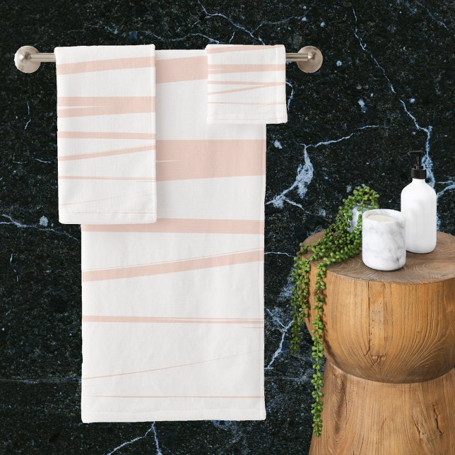 Moderne rosa Linien, Abstrakte Kunst Badhandtuch Set (Modern Blush Pink Lines Abstract Art Bath Towel Set)