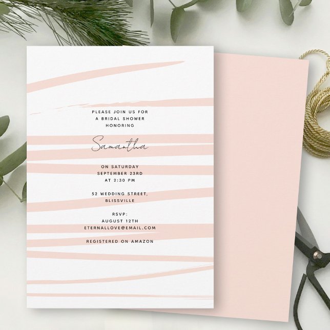 Moderne Rosa Linien, Abstraktes Brautparty Einladung (Modern Blush Pink Lines Abstract Art Bridal Shower Invitation)