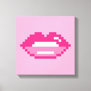 Moderne rosa Lippen küssen Pixel Art Leinwand druc
