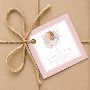 Moderne rosa Mädchen-Taufe Foto Geschenkanhänger