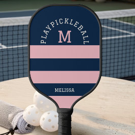 Moderne rosa marine Sommer Küstenstreifen Monogram Pickleball Schläger