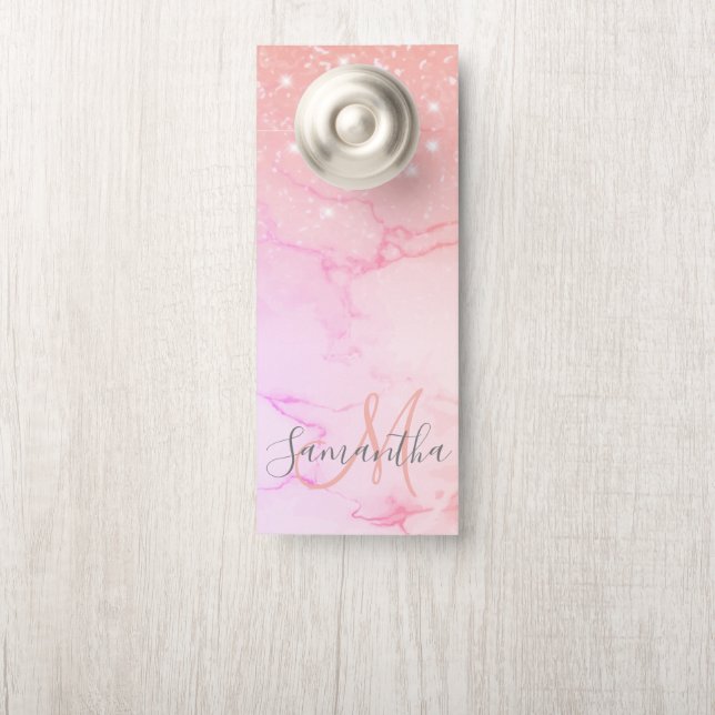 Moderne rosa Marmor- und Glitzer-Glitzern Name Türanhänger (Auf Knauf)