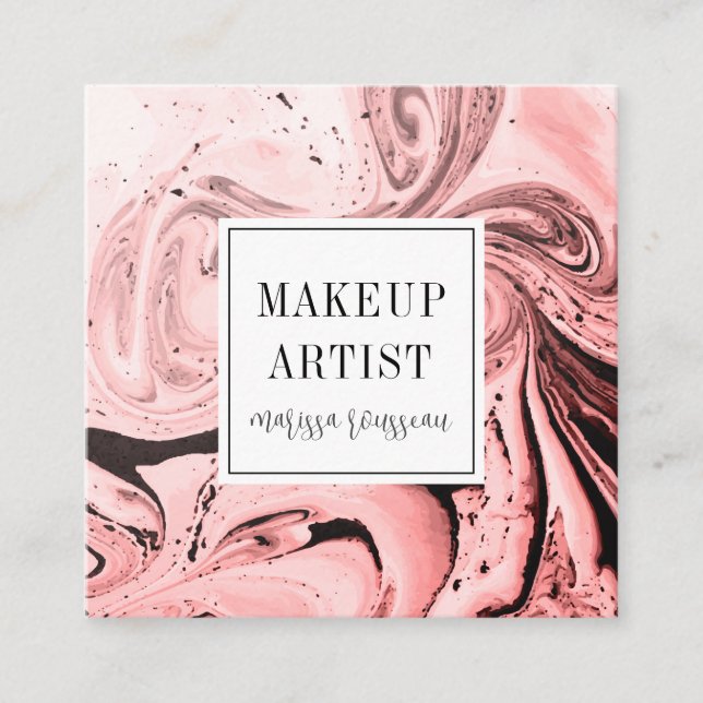 Moderne rosa Marmormor Rose Gold Makeup Artist Squ Quadratische Visitenkarte (Vorderseite)