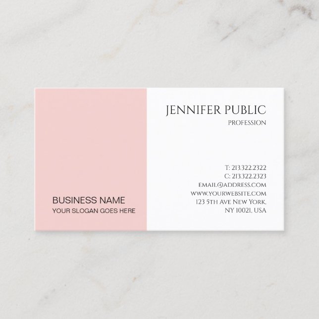 Moderne Rosa Minimalistische Elegant Company Visitenkarte (Vorderseite)