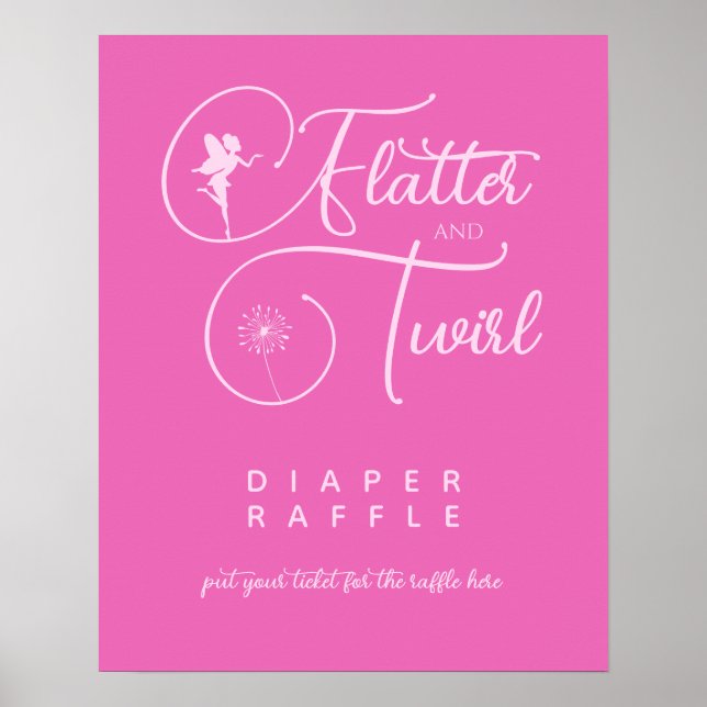 Moderne rosa Minimalistische Fairy Diaper Raffle Poster (Vorne)