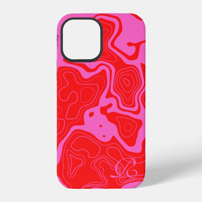 Moderne rosa Monogram Case-Mate iPhone Case 12 Hülle (Rückseite)