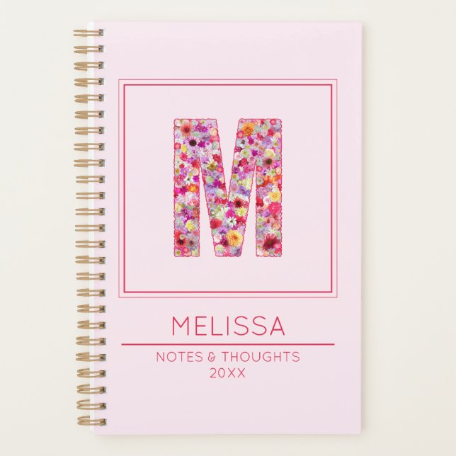 Moderne rosa monogrammierte Namensbuchstabe M Planer (Vorderseite)