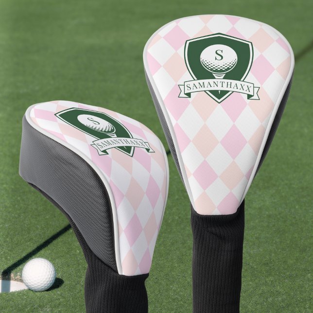 Moderne rosa Muster grüner Golfer Name Monogramm Golf Headcover (Modern Pink Pattern Green Golfer Name Monogram Golf Head Cover)
