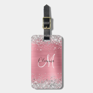 Moderne rosa Ombre-Folie Silber Glitter Monogramm Gepäckanhänger
