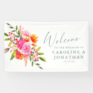 Moderne rosa-orange Blumen Hochzeitswillkommensgru Banner