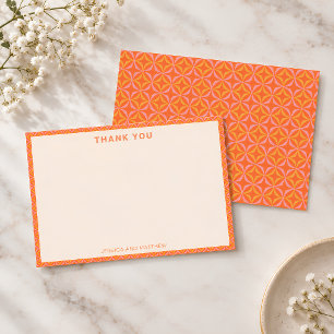 Moderne rosa-orange Hochzeitsname im Stil der Mitt Dankeskarte